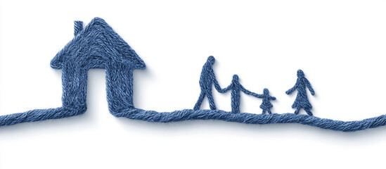 Home and family design made with rope. For different family, financial, and mortgage concepts.