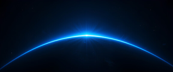Futuristic Horizon: Curved Planet with Blue Light Flare and Radiant Streak Ray

