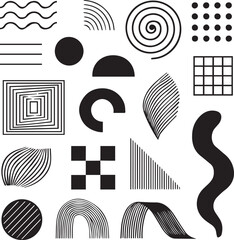 Black Line & Filled Pattern Icons – Modern Grid-Based Abstract Vector Set