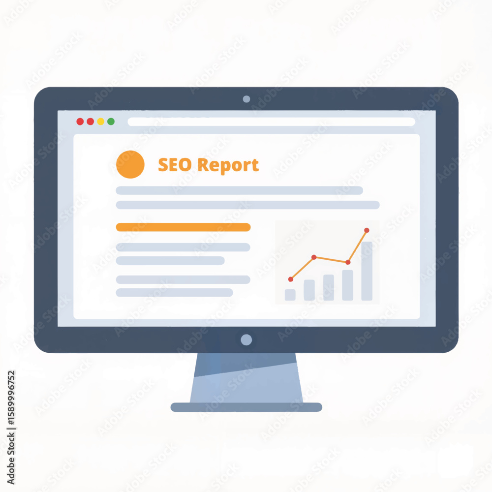 Poster computer monitor displaying seo report with graph and data