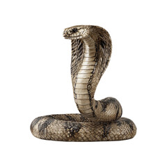 Fototapeta premium Cobra snake with raised hood coiled and alert isolated on transparent background.