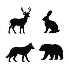 Forest Friends Black Silhouettes: Wildlife Animals including a Deer, Rabbit, Wolf, and Bear.