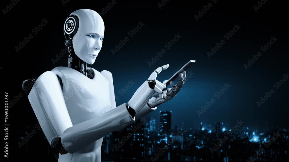 Poster future financial technology controll by ai robot huminoid uses machine learning and artificial intel