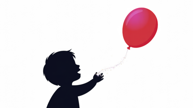 Child Silhouette with Red Balloon - Powered by Adobe