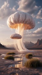 Surreal Golden Cloud Over Cityscape at Sunset – Sci-Fi Fantasy Landscape