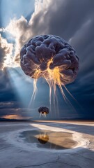 Surreal Golden Cloud Over Cityscape at Sunset – Sci-Fi Fantasy Landscape