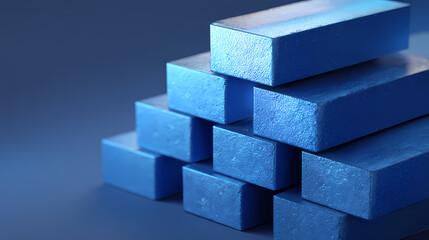 Stack of blue rectangular blocks, slightly offset to create a leaning tower effect. 3d illustration. tilted blocks. Illustration