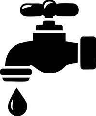 Silhouette of a water faucet with drop in black vector graphic design. Vector illustration
