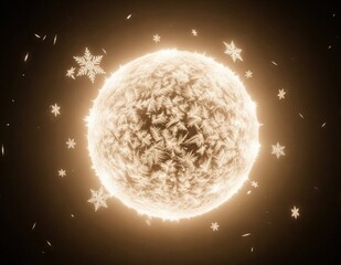 A frozen sun radiates heat and cold simultaneously, casting golden light through falling snow in a strange atmospheric fusion