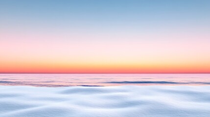 Obraz premium Spokojny zimowy widok na ocean z pastelowym różem i niebieskim gradientem nieba