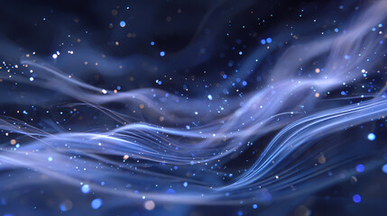 Swirling white and blue particles gliding through digital abstract field, with faint light streaks. thermal blur. Illustration