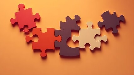 Obraz premium Abstract business strategy concept featuring interlocking puzzle pieces in warm tones.
