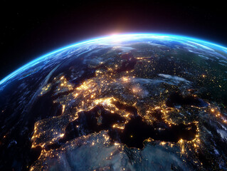 Earth at Night View From Space with City Lights Glowing