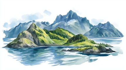 Magellan Strait. Magellan Strait hand drawn watercolor illustration
