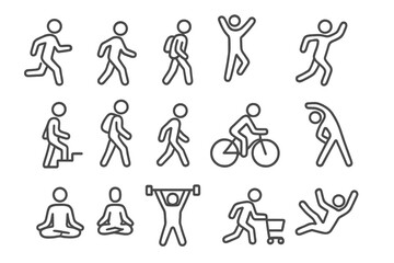 Fototapeta premium Silhouette icons of various physical activities and exercises