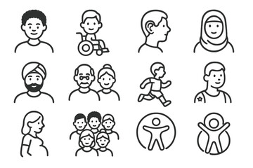 Diverse people icons set representing inclusivity and community