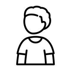 Young boy line icon. Small child with curly hair wearing a t-shirt. Perfect for school, childcare, or family concepts. Vector graphic with adjustable stroke weight.