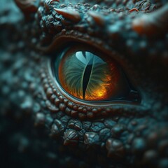 Fiery Dragon Eye Close-Up with Detailed Scales