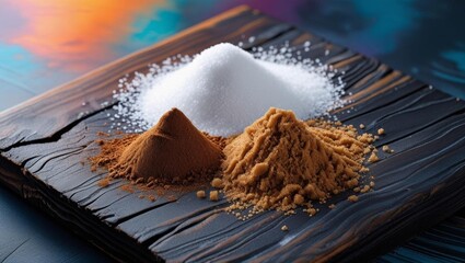 Assorted Sugars and Spices on a Colorful Wooden Background