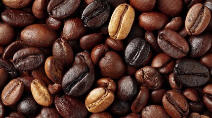 Obraz premium Coffee beans of various roasts arranged in a close-up view for a rich, aromatic experience