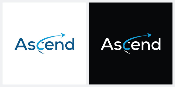 ascend typography text logo design, arrow swoosh graphic vector template