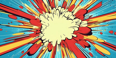 Fototapeta premium Vibrant comic-style explosion graphic with bold colors and dynamic lines, perfect for attention-grabbing designs