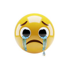 Obraz premium 3D Crying Emoji PNG – Glossy Rounded Face with Tear Drop and Emotional Expression