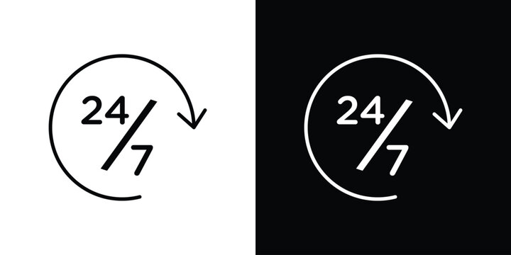 24 7 icon black vector concept - stock vector.