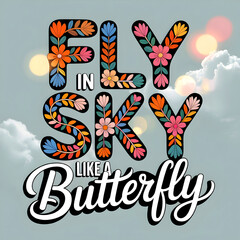 T-shirt printing design typography slogan: "Fly in the sky like a butterfly."