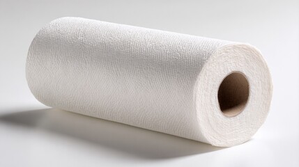 Fototapeta premium Roll of paper towels placed cleanly on a plain white background