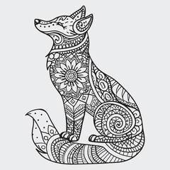 Animal mandla line art coloring page