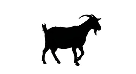 Goat Silhouette in Side Profile with Curved Horns on Transparent Background