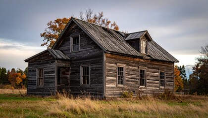 Obraz premium Abandoned farmhouse in autumn field