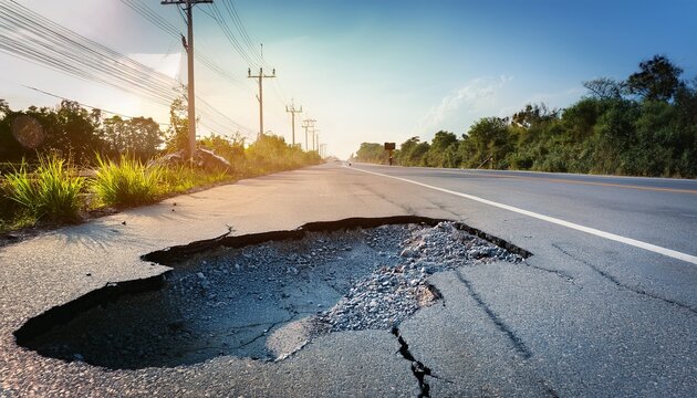 asphalt road surface damage at local occure pothole gravel and asphalt to broken crack dangerous for vehicles transportation traffic need repair maintenance renovate or reconstruction