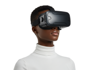Isolated Woman Wearing Black Virtual Reality Headset