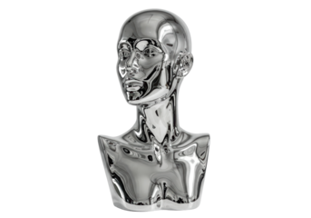 Isolated Chrome Female Mannequin Head Bust Sculpture