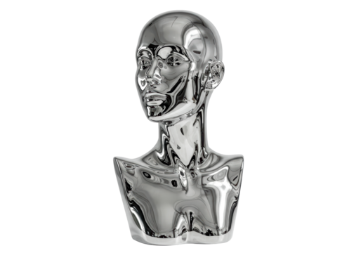 Isolated Chrome Female Mannequin Head Bust Sculpture