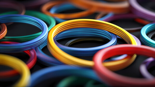 Close-up of colorful o rings, perfect for industrial backgrounds or engineering concepts. rubber gasket. Illustration