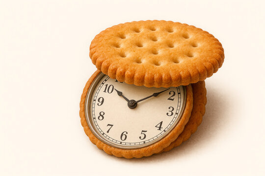 Cookies with a clock inside as a metaphor for time. Space for text.