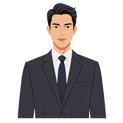 Young businessman in suit posing confidently with neutral expression, white background, vector  