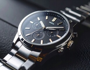  Luxury Black Chronograph Wristwatch Close-up, Generated image