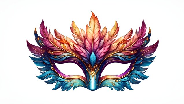 Colorful feathered carnival mask for mardi gras and masquerade ball events design art