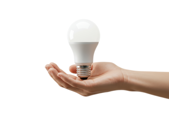 Isolated Hand Holding LED Light Bulb for Energy Efficiency Concept