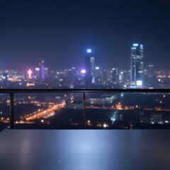 Product presentation template. A view of a city at night from a high-rise window.