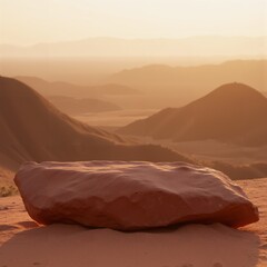 Product presentation template. A large rock sitting on top of a sandy ground.