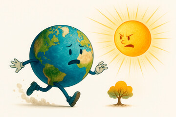 Naklejka premium The Earth is running away from the sun, global warming.
