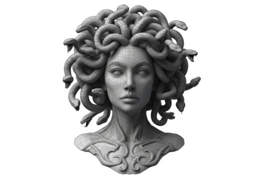 Isolated Medusa Wireframe Model Mythological Creature Sculpture