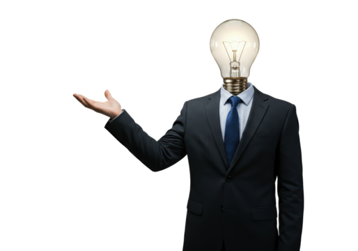 Isolated Businessman with Light Bulb Head Creative Idea