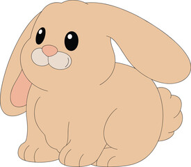 Cute cartoon rabbit sitting, light brown bunny, floppy ears, fluffy tail, vector illustration, adorable animal, children’s art, spring design