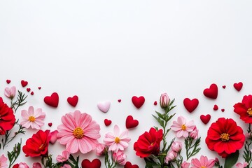 Colorful Floral Arrangement With Hearts for Romantic Occasions and Celebrations.